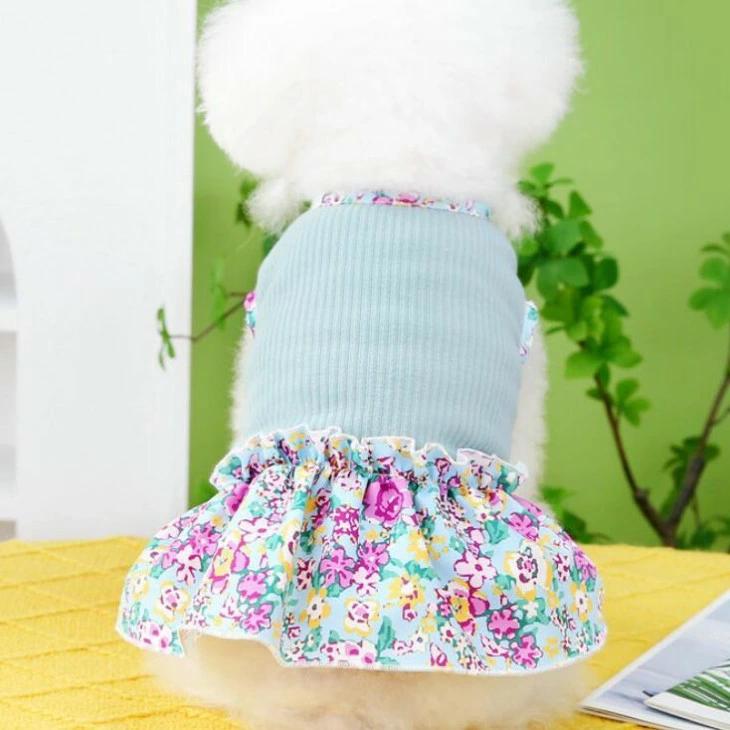 かわいい新作 犬 猫 服 花柄 小型犬用 切り替えワンピース カラフル 女の子向け フリル付き ペット服 お出かけ・お散歩用【a213】【送料無料】 |  | 01