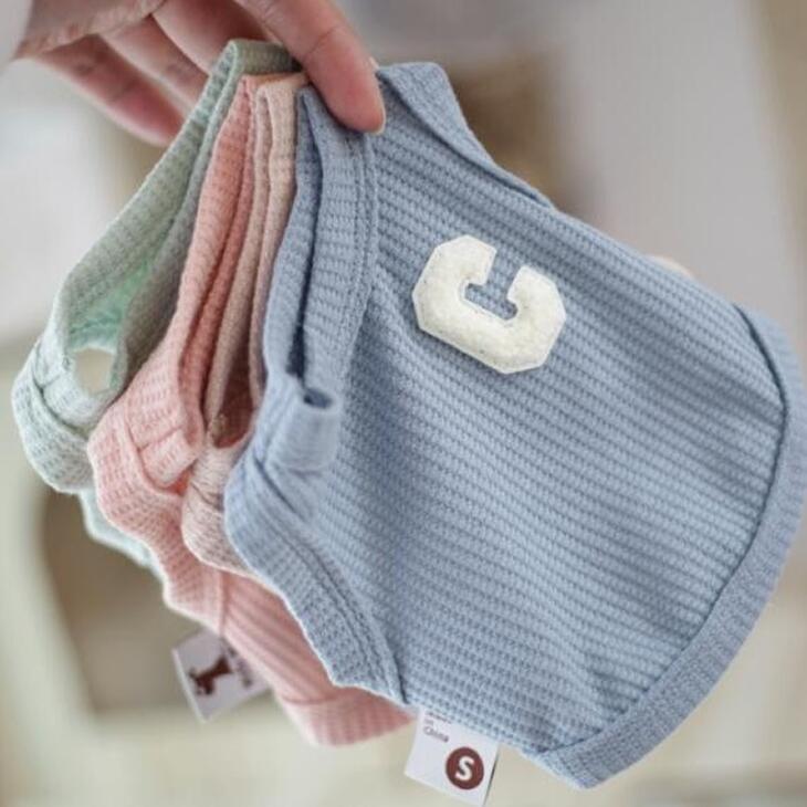 秋服新作 かわいい犬服 小型犬用 ニュアンスカラーのワッフル生地 ノースリーブ毛抜け防止タンクトップ【a243】送料無料 |  | 06