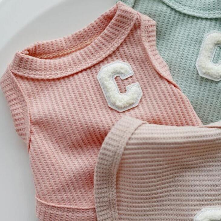 秋服新作 かわいい犬服 小型犬用 ニュアンスカラーのワッフル生地 ノースリーブ毛抜け防止タンクトップ【a243】送料無料 |  | 07