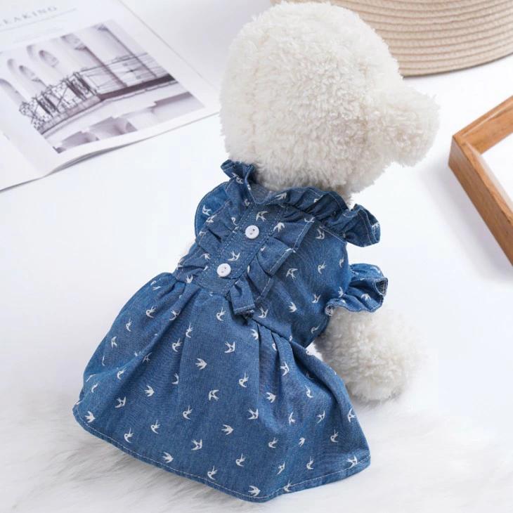 超可愛い! 新作 秋服 小型犬用 女の子 デニム風 キャミソール 水玉 ドット お出かけ 洋服 ワンピース ドッグウェア ペットウェア おしゃれ【a258】【送料無料】 |  | 03