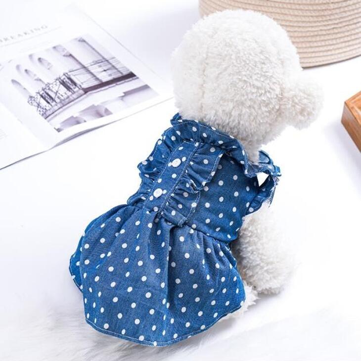 超可愛い! 新作 秋服 小型犬用 女の子 デニム風 キャミソール 水玉 ドット お出かけ 洋服 ワンピース ドッグウェア ペットウェア おしゃれ【a258】【送料無料】 |  | 05