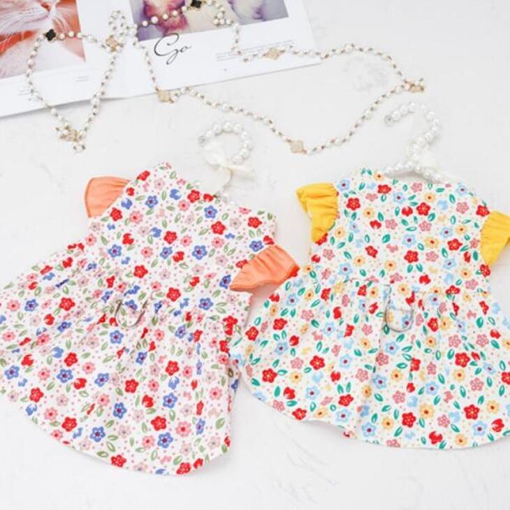 超可愛い! 新作 秋服 小型犬用 女の子 Dカン フリル袖 小花柄 ワンピース お出かけ ドッグウェア ペットウェア おしゃれ お散歩【a260】【送料無料】 | 