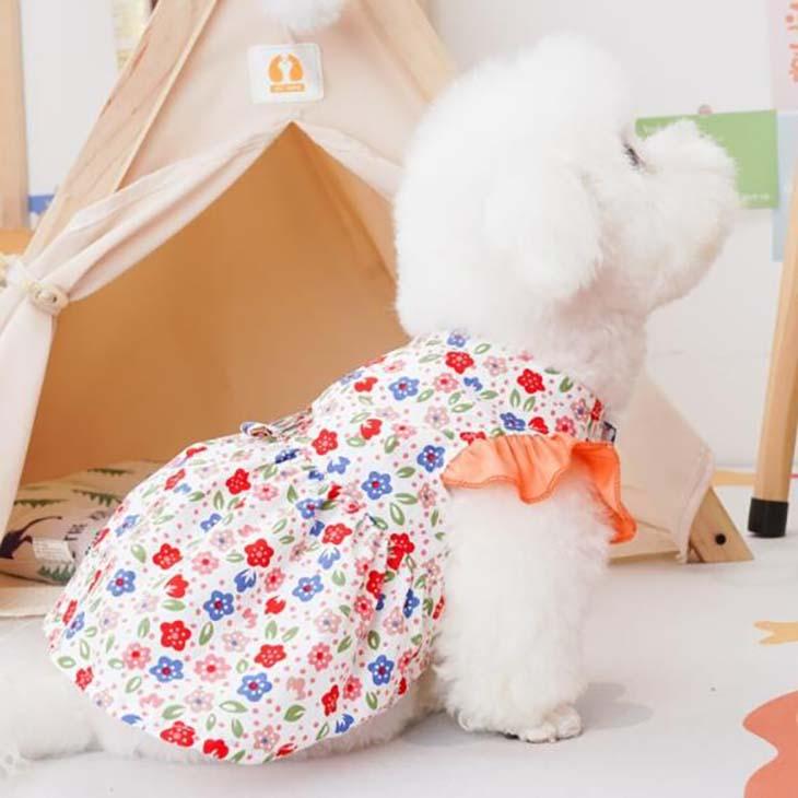超可愛い! 新作 秋服 小型犬用 女の子 Dカン フリル袖 小花柄 ワンピース お出かけ ドッグウェア ペットウェア おしゃれ お散歩【a260】【送料無料】 |  | 02