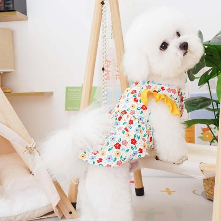 超可愛い! 新作 秋服 小型犬用 女の子 Dカン フリル袖 小花柄 ワンピース お出かけ ドッグウェア ペットウェア おしゃれ お散歩【a260】【送料無料】 |  | 04