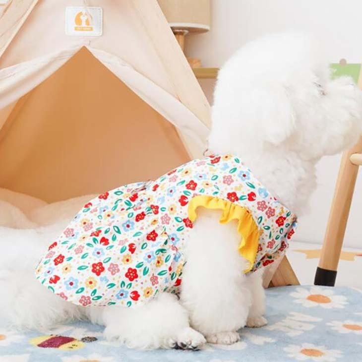 超可愛い! 新作 秋服 小型犬用 女の子 Dカン フリル袖 小花柄 ワンピース お出かけ ドッグウェア ペットウェア おしゃれ お散歩【a260】【送料無料】 |  | 05