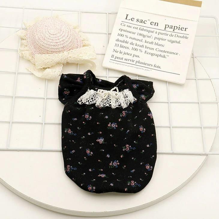 【新規】超可愛い! 秋服 小花柄 リボン パール モノトーン カットソー トップス 重ね着 犬用 猫用 おしゃれ ドックウエア【a352】【送料無料】 |  | 03