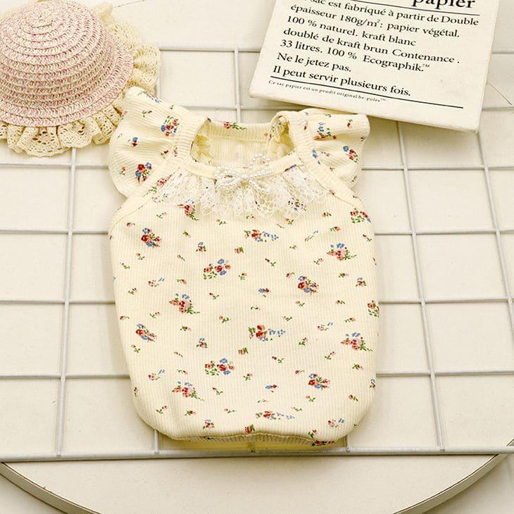 【新規】超可愛い! 秋服 小花柄 リボン パール モノトーン カットソー トップス 重ね着 犬用 猫用 おしゃれ ドックウエア【a352】【送料無料】 |  | 05