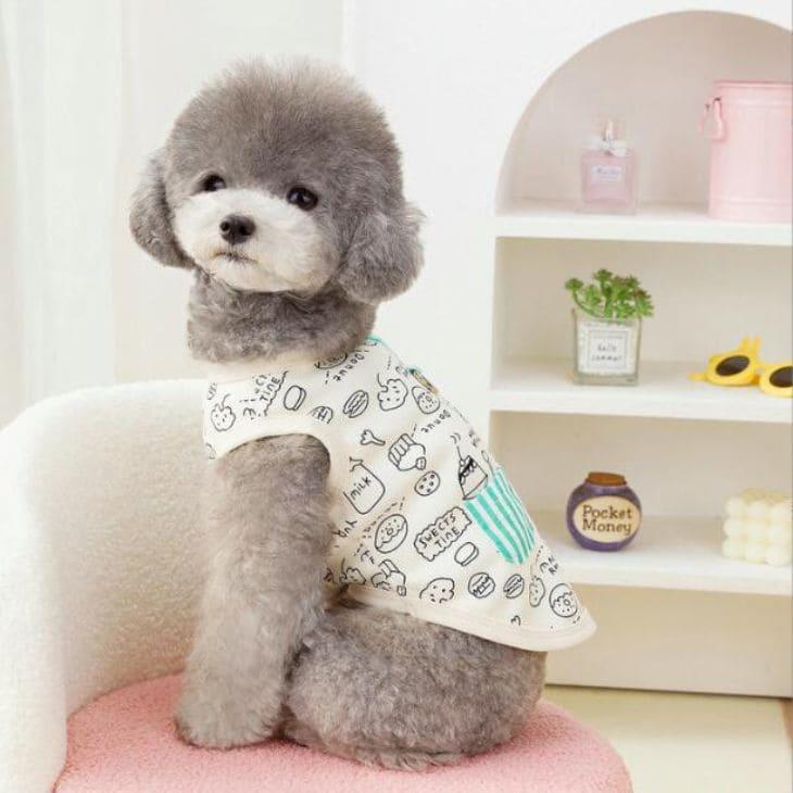 【値下げ】犬 服 ドッグウェア タンクトップ 春新作 スイーツ柄 パステルカラー Dカン付き ノースリーブ 猫服【a371】 |  | 04