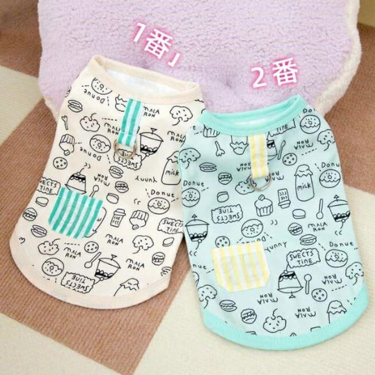 【値下げ】犬 服 ドッグウェア タンクトップ 春新作 スイーツ柄 パステルカラー Dカン付き ノースリーブ 猫服【a371】 |  | 08