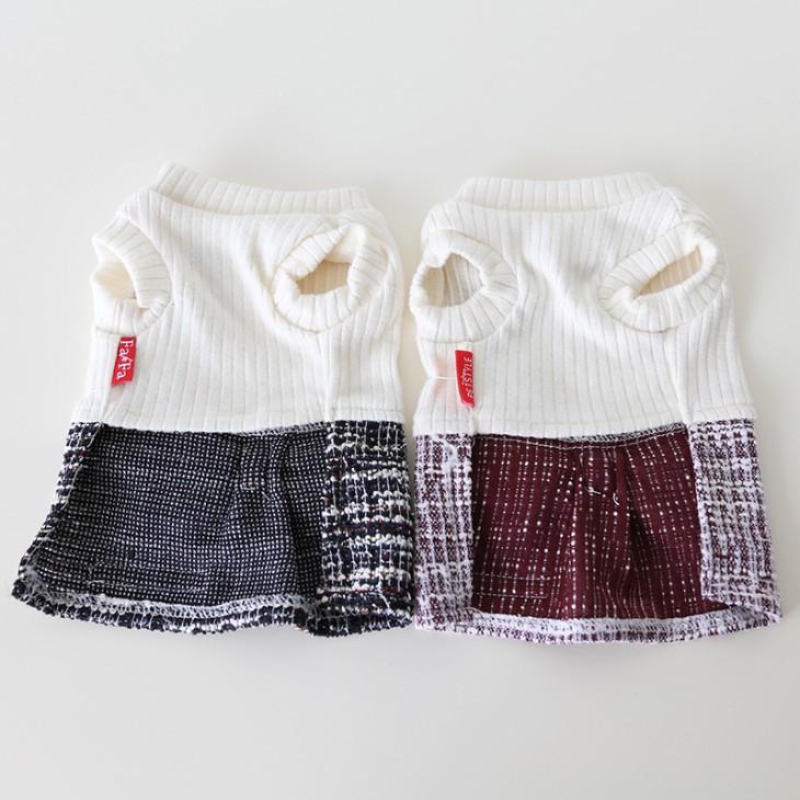 秋冬新作 超可愛い 小型犬服 ワンピース ツイード風 リボン付き お出かけ おしゃれ 上品 スカート ガーリー 秋シャツ 冬トップス 女の子用【a407】【送料無料】 |  | 07