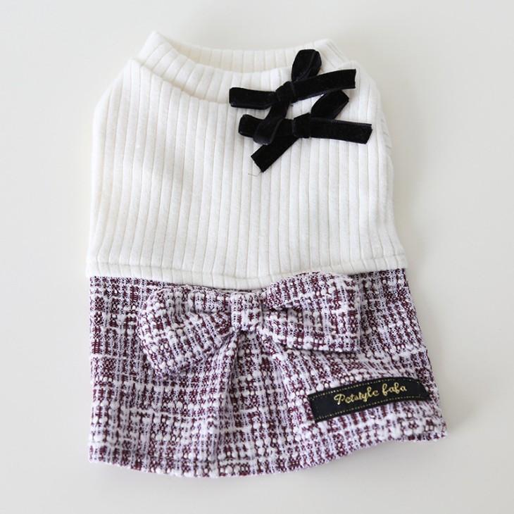 秋冬新作 超可愛い 小型犬服 ワンピース ツイード風 リボン付き お出かけ おしゃれ 上品 スカート ガーリー 秋シャツ 冬トップス 女の子用【a407】【送料無料】 |  | 08