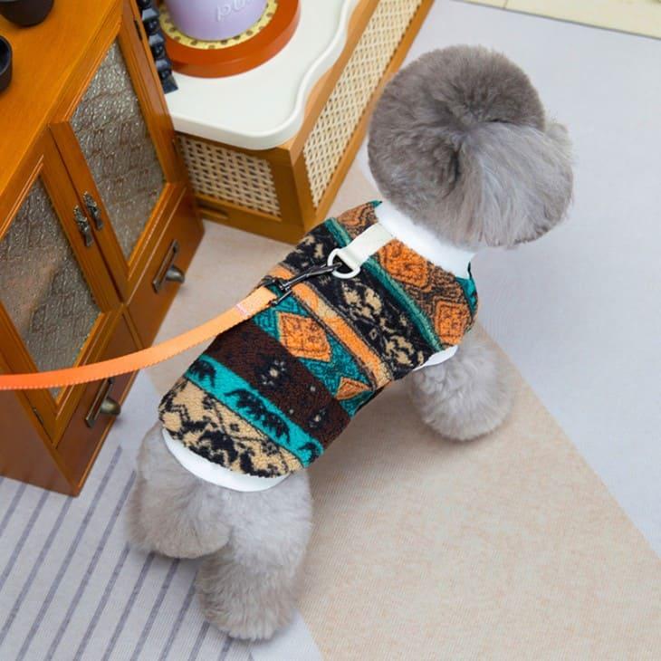 超可愛い! 冬 犬 服 かわいい Dカン付き エスニック チマヨ フェアアイル ノースリーブ ベスト ふわふわ もこもこ あったか 防寒 ペットウエア【a413】 |  | 01