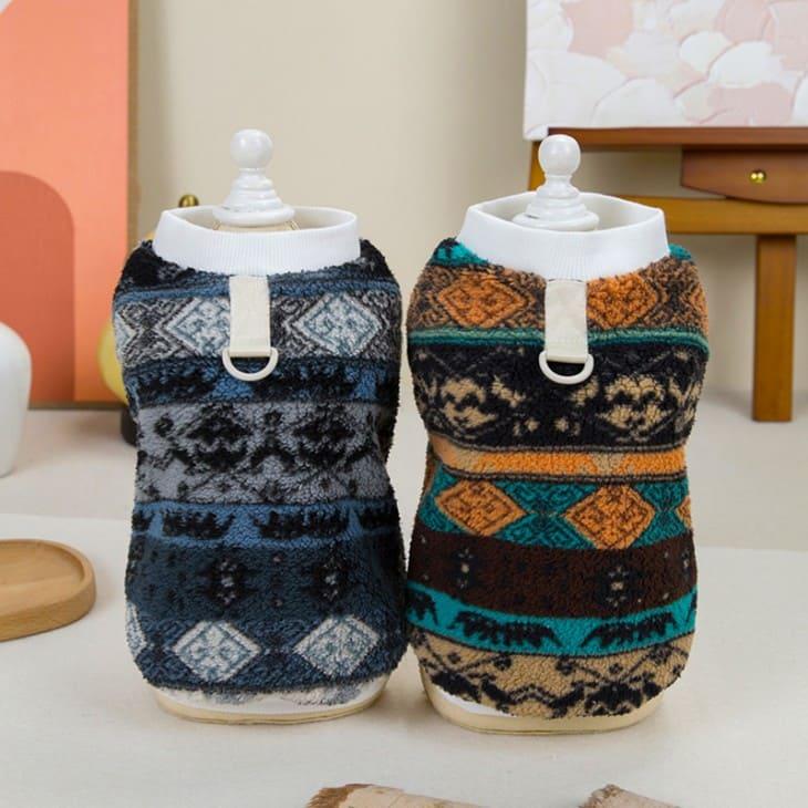 超可愛い! 冬 犬 服 かわいい Dカン付き エスニック チマヨ フェアアイル ノースリーブ ベスト ふわふわ もこもこ あったか 防寒 ペットウエア【a413】 |  | 05