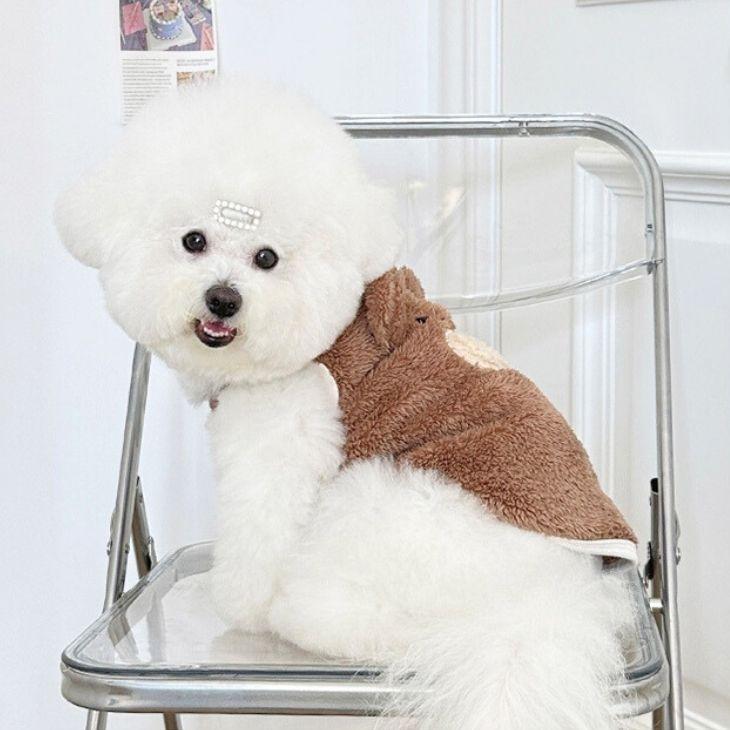 冬 犬服 新作 超可愛い! くま耳付き もこもこタンク 犬猫服 あったか防寒 秋冬春 トップス【a424】 |  | 04