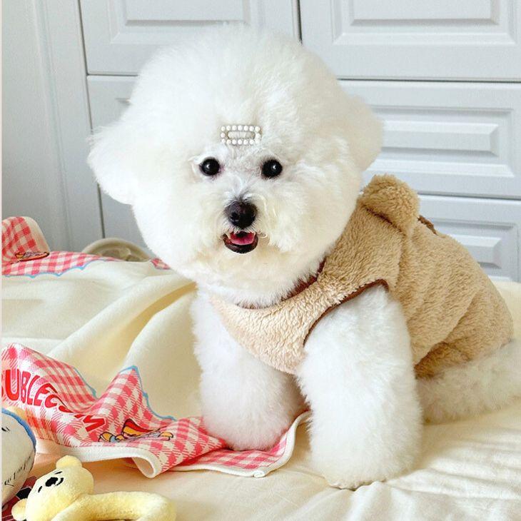 冬 犬服 新作 超可愛い! くま耳付き もこもこタンク 犬猫服 あったか防寒 秋冬春 トップス【a424】 |  | 07