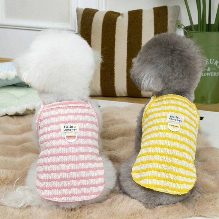 NEW! 新作 超!可愛い 春夏 春犬猫服 小型犬服 キャミソール ボーダー プチプラ Dカン付き 春トップス 犬用品【a437】 |  | 04