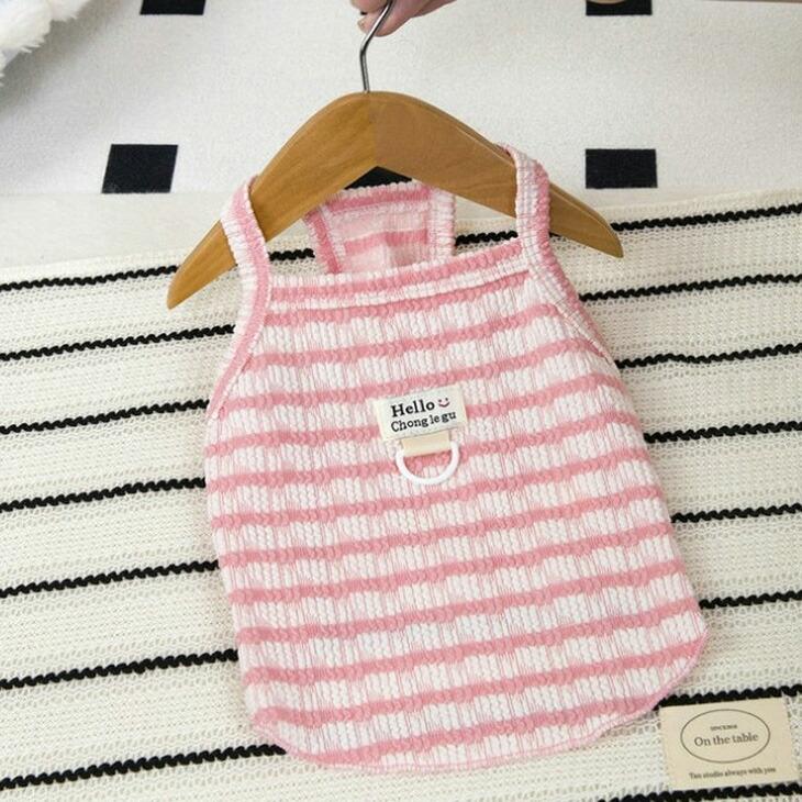 NEW! 新作 超!可愛い 春夏 春犬猫服 小型犬服 キャミソール ボーダー プチプラ Dカン付き 春トップス 犬用品【a437】 |  | 09