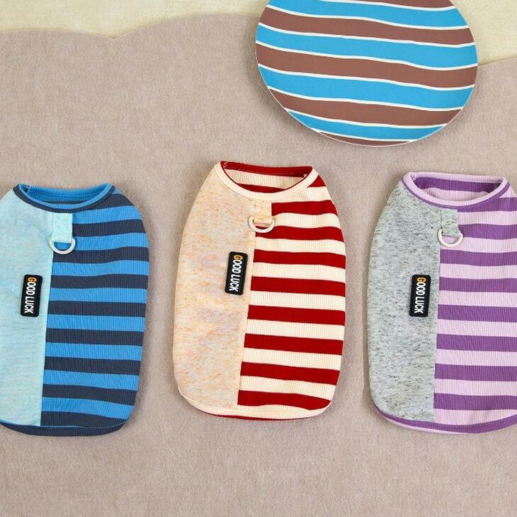 NEW! 超!可愛い 春夏 犬服 猫服 小型犬用 袖なし タンクトップ ボーダー Dカン おしゃれ 春シャツ【a440】 |  | 01