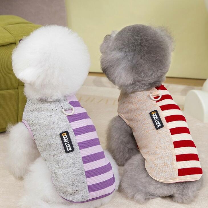 NEW! 超!可愛い 春夏 犬服 猫服 小型犬用 袖なし タンクトップ ボーダー Dカン おしゃれ 春シャツ【a440】 |  | 07