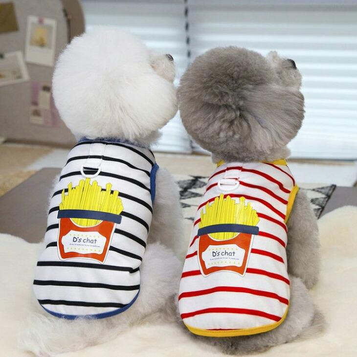 NEW! 春 夏 犬 服 猫 服 小型犬用 ドッグウェア 袖なし タンクトップ 超!可愛い フード柄 ボーダー 春シャツ おしゃれ【a444】 | 