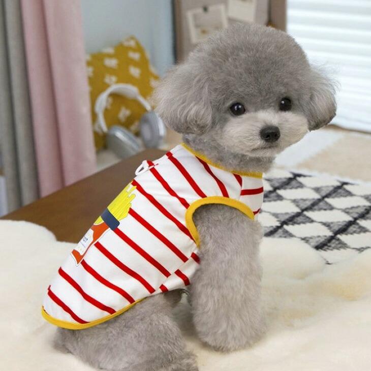 NEW! 春 夏 犬 服 猫 服 小型犬用 ドッグウェア 袖なし タンクトップ 超!可愛い フード柄 ボーダー 春シャツ おしゃれ【a444】 |  | 02