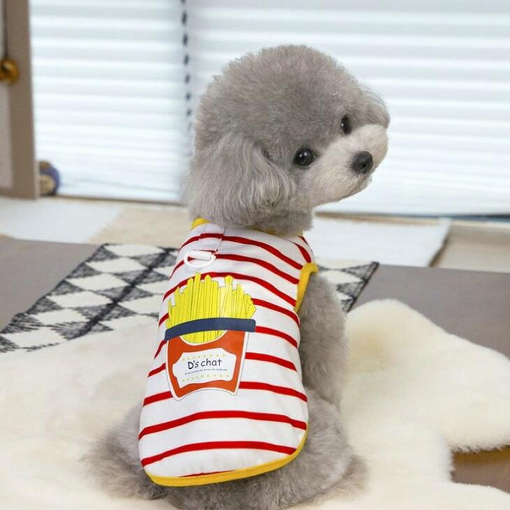 NEW! 春 夏 犬 服 猫 服 小型犬用 ドッグウェア 袖なし タンクトップ 超!可愛い フード柄 ボーダー 春シャツ おしゃれ【a444】 |  | 03