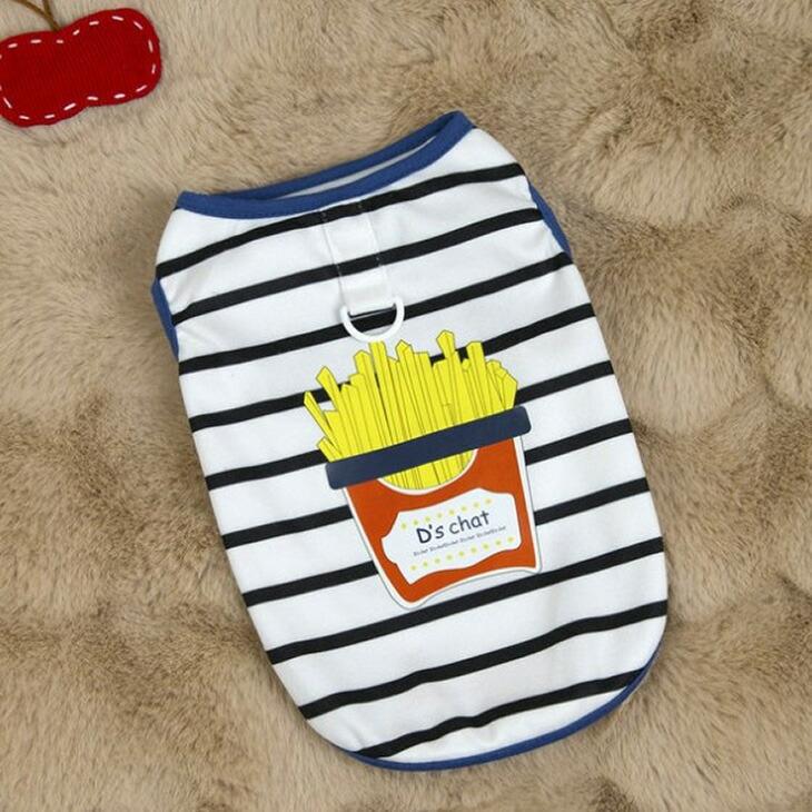 NEW! 春 夏 犬 服 猫 服 小型犬用 ドッグウェア 袖なし タンクトップ 超!可愛い フード柄 ボーダー 春シャツ おしゃれ【a444】 |  | 05