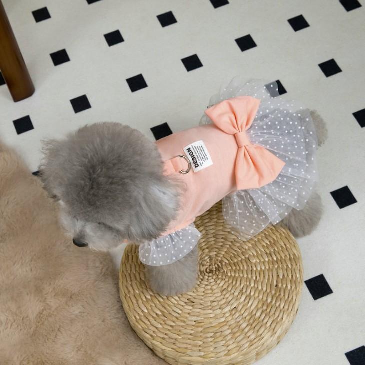 NEW! かわいい 春夏 犬服 猫服 小型犬用 女の子 チュールレース ワンピース リボン付き ペット服 おしゃれ お出かけ メール便OK【a452】 |  | 04