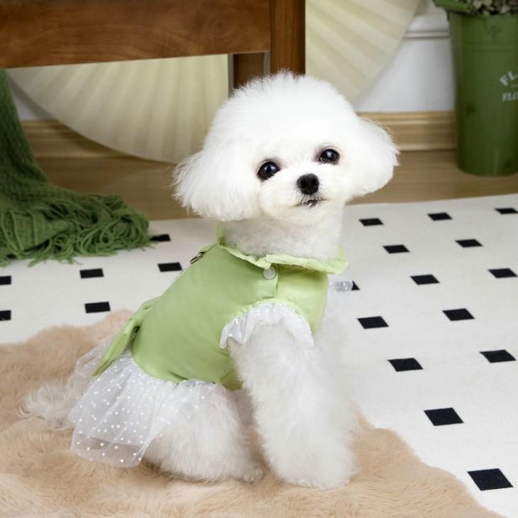 NEW! かわいい 春夏 犬服 猫服 小型犬用 女の子 チュールレース ワンピース リボン付き ペット服 おしゃれ お出かけ メール便OK【a452】 |  | 05