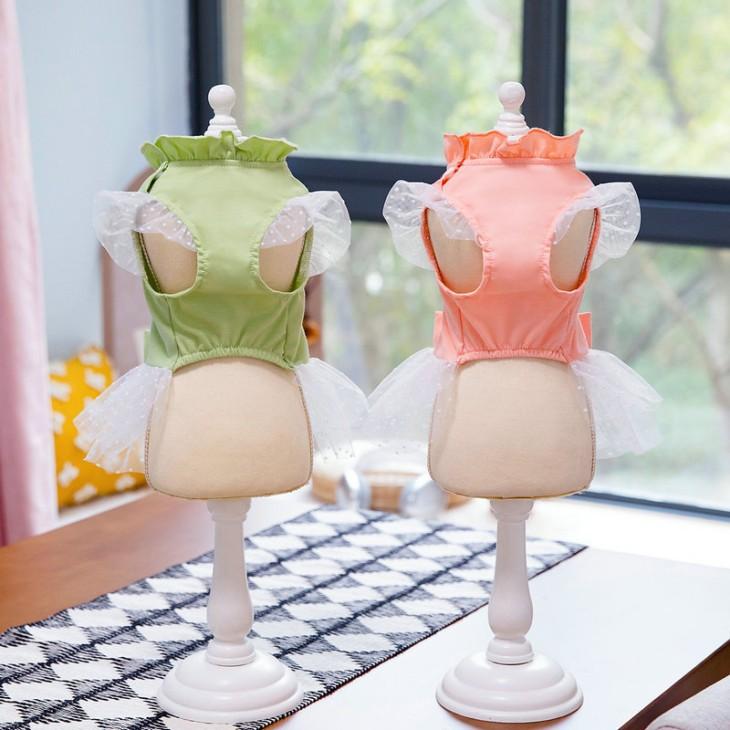 NEW! かわいい 春夏 犬服 猫服 小型犬用 女の子 チュールレース ワンピース リボン付き ペット服 おしゃれ お出かけ メール便OK【a452】 |  | 07