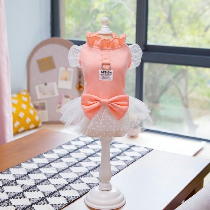 NEW! かわいい 春夏 犬服 猫服 小型犬用 女の子 チュールレース ワンピース リボン付き ペット服 おしゃれ お出かけ メール便OK【a452】 |  | 08