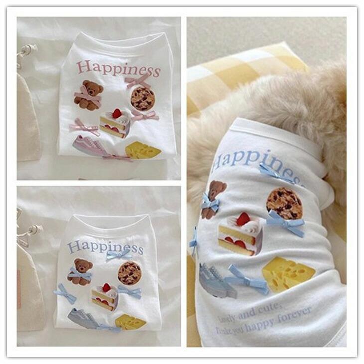 NEW! 超!可愛い 夏服 犬服 猫服 小型犬 袖なし リボン 女の子 タンクトップ フード柄 食べ物柄 シャツ 春トップス プチプラ おしゃれ【a454】 | 