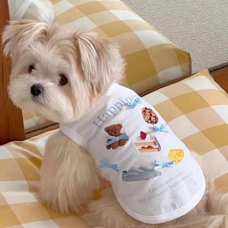 NEW! 超!可愛い 夏服 犬服 猫服 小型犬 袖なし リボン 女の子 タンクトップ フード柄 食べ物柄 シャツ 春トップス プチプラ おしゃれ【a454】 |  | 03