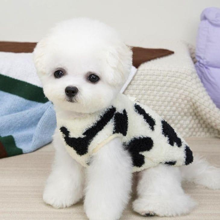 冬 犬服 NEW! 冬新作 超可愛い! 犬 冬服 くまちゃん 牛柄 袖なし トップス ベスト ふわふわ あったか ペットウエア【a477】 |  | 04