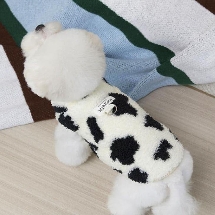 冬 犬服 NEW! 冬新作 超可愛い! 犬 冬服 くまちゃん 牛柄 袖なし トップス ベスト ふわふわ あったか ペットウエア【a477】 |  | 05