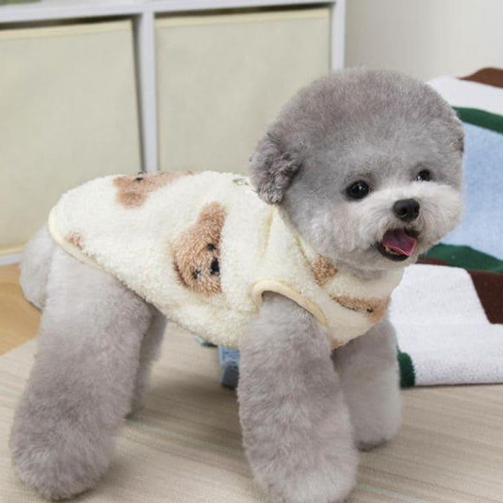 冬 犬服 NEW! 冬新作 超可愛い! 犬 冬服 くまちゃん 牛柄 袖なし トップス ベスト ふわふわ あったか ペットウエア【a477】 |  | 06