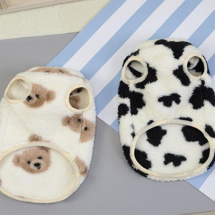 冬 犬服 NEW! 冬新作 超可愛い! 犬 冬服 くまちゃん 牛柄 袖なし トップス ベスト ふわふわ あったか ペットウエア【a477】 |  | 08