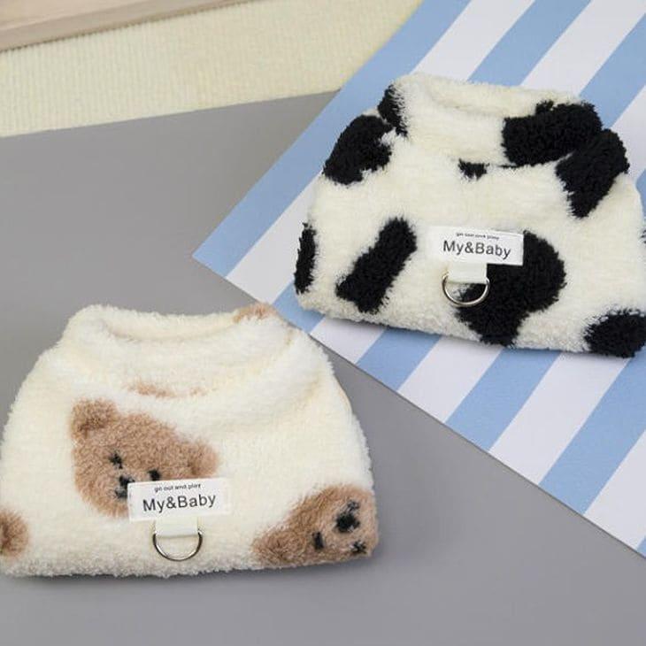 冬 犬服 NEW! 冬新作 超可愛い! 犬 冬服 くまちゃん 牛柄 袖なし トップス ベスト ふわふわ あったか ペットウエア【a477】 |  | 09