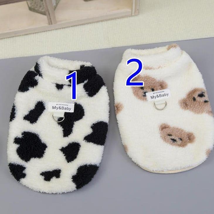冬 犬服 NEW! 冬新作 超可愛い! 犬 冬服 くまちゃん 牛柄 袖なし トップス ベスト ふわふわ あったか ペットウエア【a477】 |  | 11