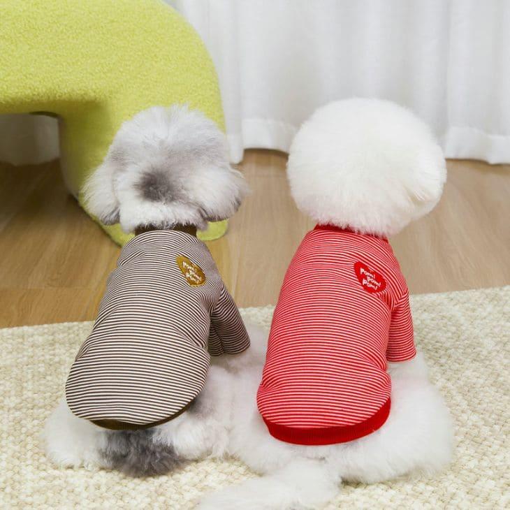犬服 秋冬 小型犬 中型犬 カットソー ドッグウェア ボーダー柄 ハート刺繍 ロゴワッペン 猫用 スポーティ アクティブ しっかり生地【a489】 |  | 08