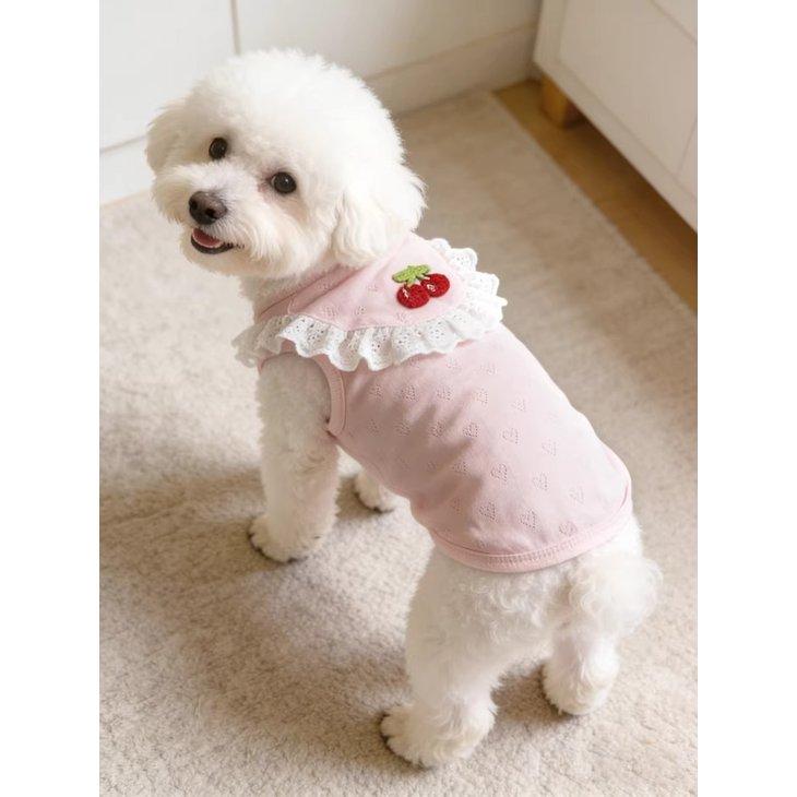犬服 秋冬 小型犬 ワンピース ドッグウェア フリル レース風 袖なしトップス 風 チェリー【a515】 |  | 07