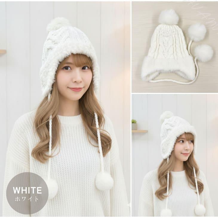 耳当て付きニット帽 秋冬 レディース フェイクファー ポンポン付 防寒 小顔 かわいい お洒落 ニットキャップ【z155】 |  | 14