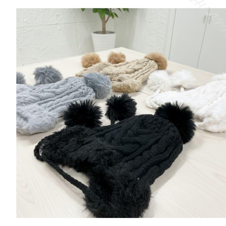 耳当て付きニット帽 秋冬 レディース フェイクファー ポンポン付 防寒 小顔 かわいい お洒落 ニットキャップ【z155】 |  | 13