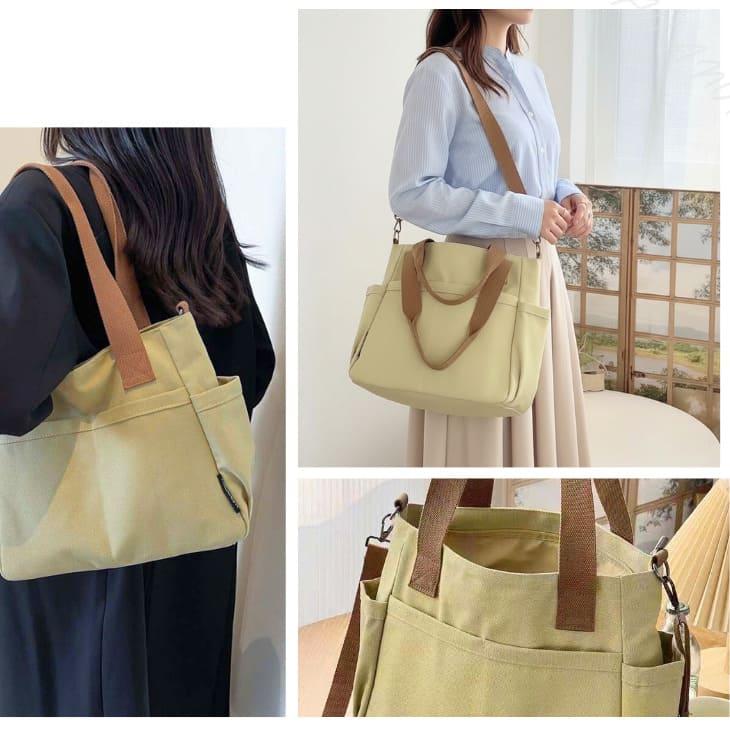 ショルダーバッグ トートバッグ ユニセックス キャンバス地 大容量 サイドポケット付きショルダー紐 収納力抜群 通勤 通学 カジュアル【z157】 |  | 16