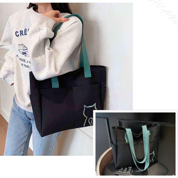 トートバッグ 猫 キャット ワンポイント 刺繍 猫好き かわいい サイドポケット 収納 大容量 通勤 通学 デイリーバッグ お出かけ マザーズバッグ【z158】 |  | 17