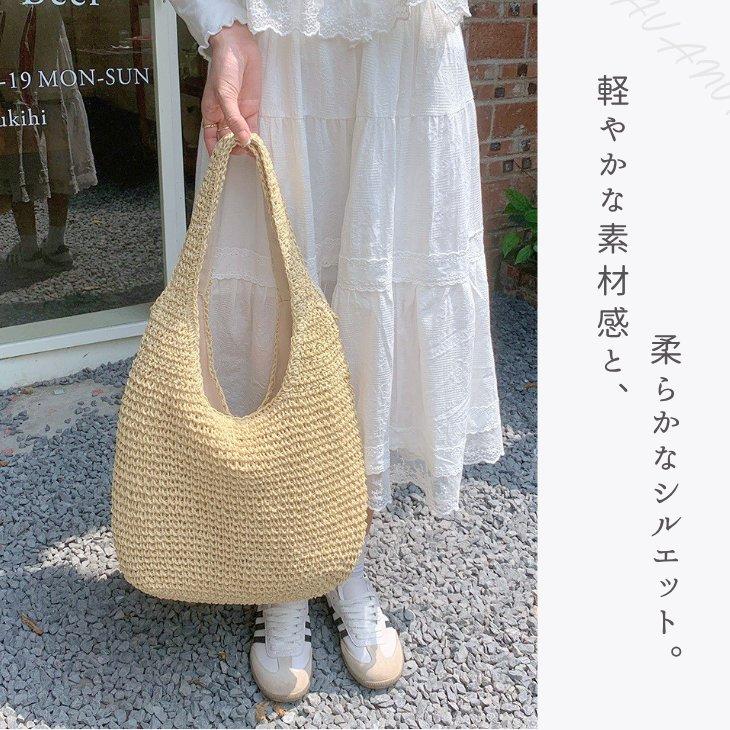 トートバッグ レディース 編み込み ワンショルダー 軽量 ファスナー付き 内ポケット 春夏 肩掛け 旅行 かごバッグ風 通勤 買い物【z166】 |  | 03