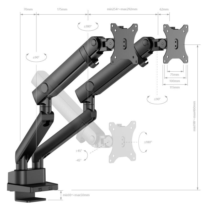 液晶モニターアーム ディスプレイ用アーム クランプ/グロメット式 2画面 グリーンハウス GH-AMES2H-BK/9475ｘ１台(T)_6
