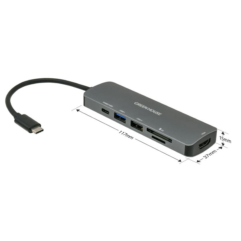 送料無料メール便 ドッキングステーション カードリーダー USB+CR+HDMI+PD60W給電 Type-C USB3.1 グリーンハウス GH-MHC6A-SV/8721｜netjigyoubu｜02