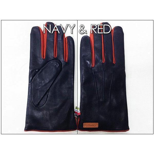 送料無料 オロビアンコ/羊革 グローブ手袋　ORM-1530　24cm　NAVY/RED（紺×赤）_5
