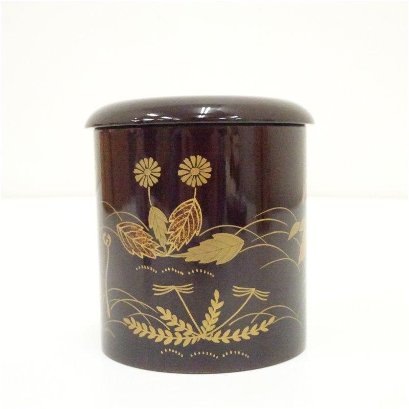 茶道具　茶入　金輪寺　春草に蝶蒔絵 佐々木麗峰造 螺鈿春草に蝶蒔絵金輪寺棗（共箱） 存清